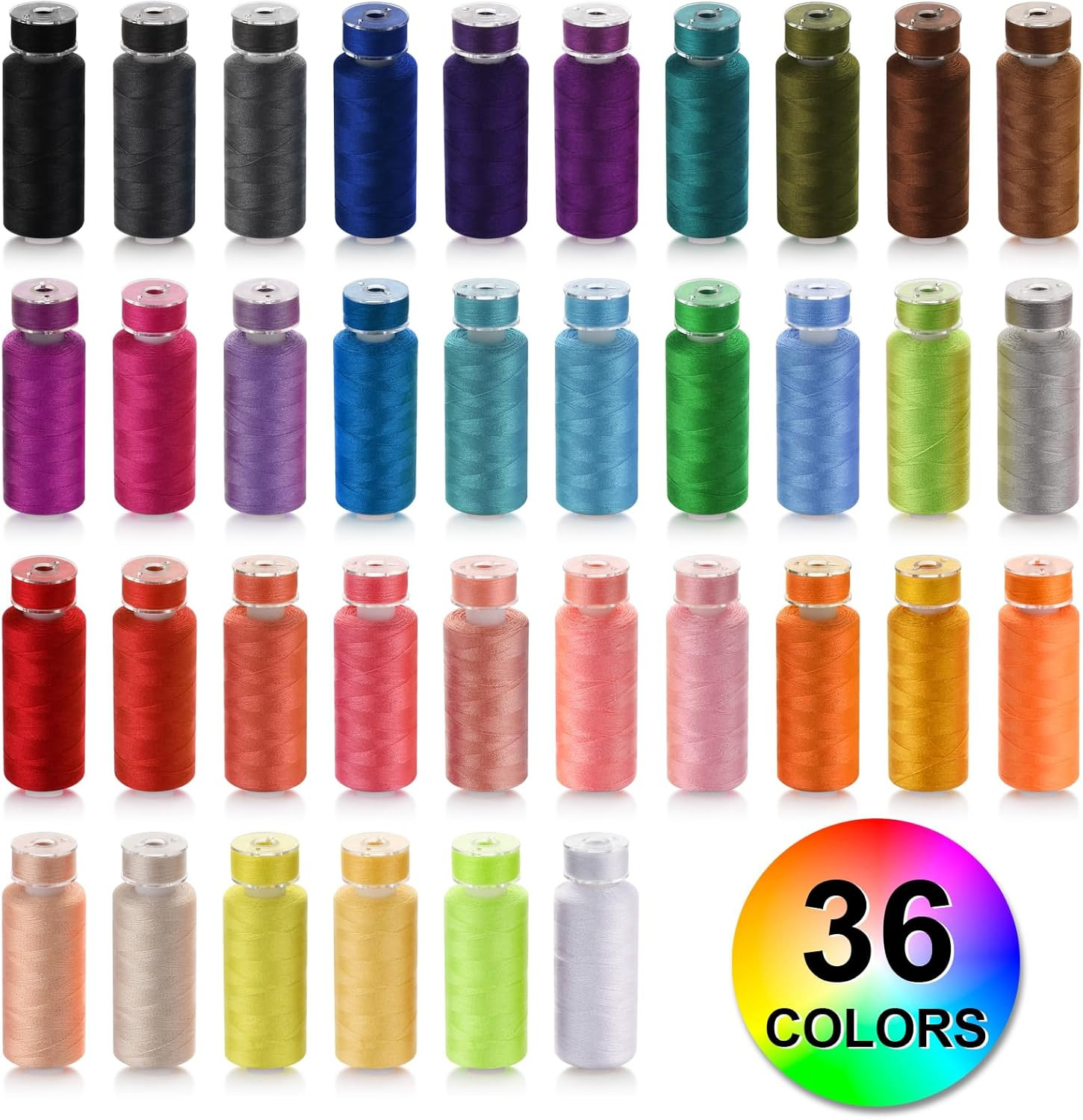 72pcs Sewing Thread Kit, 36 Colors, 400 Yards per Spool Polyester Thread, Prewou