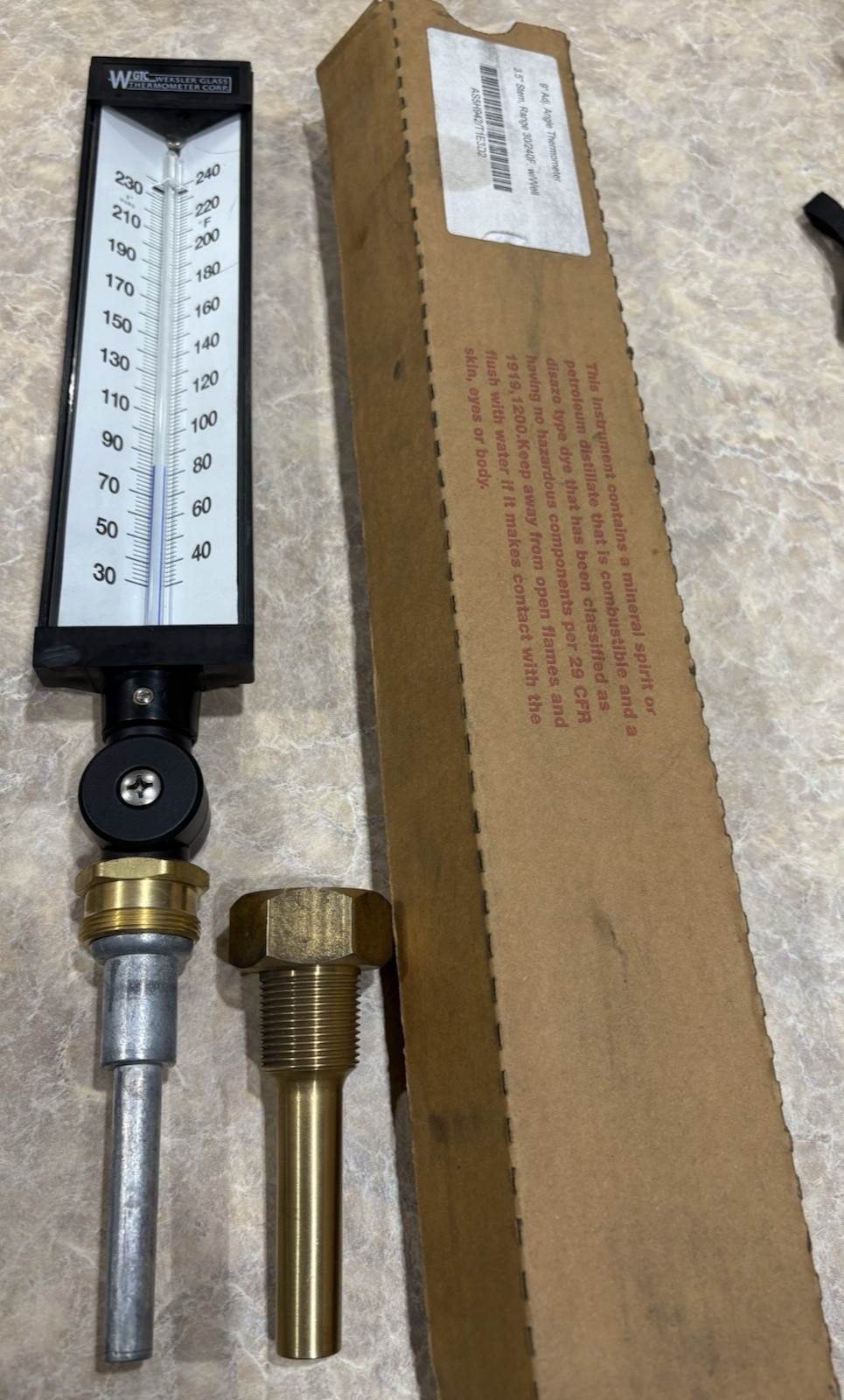 Weksler Industrial Adjustable Angle Thermometer AS5H942 9” Case 3.5" Stem w/well