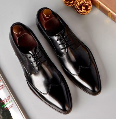 Mens Real Leather Dress Formal Business Shoes Oxfords Pointy Toe British Wedding