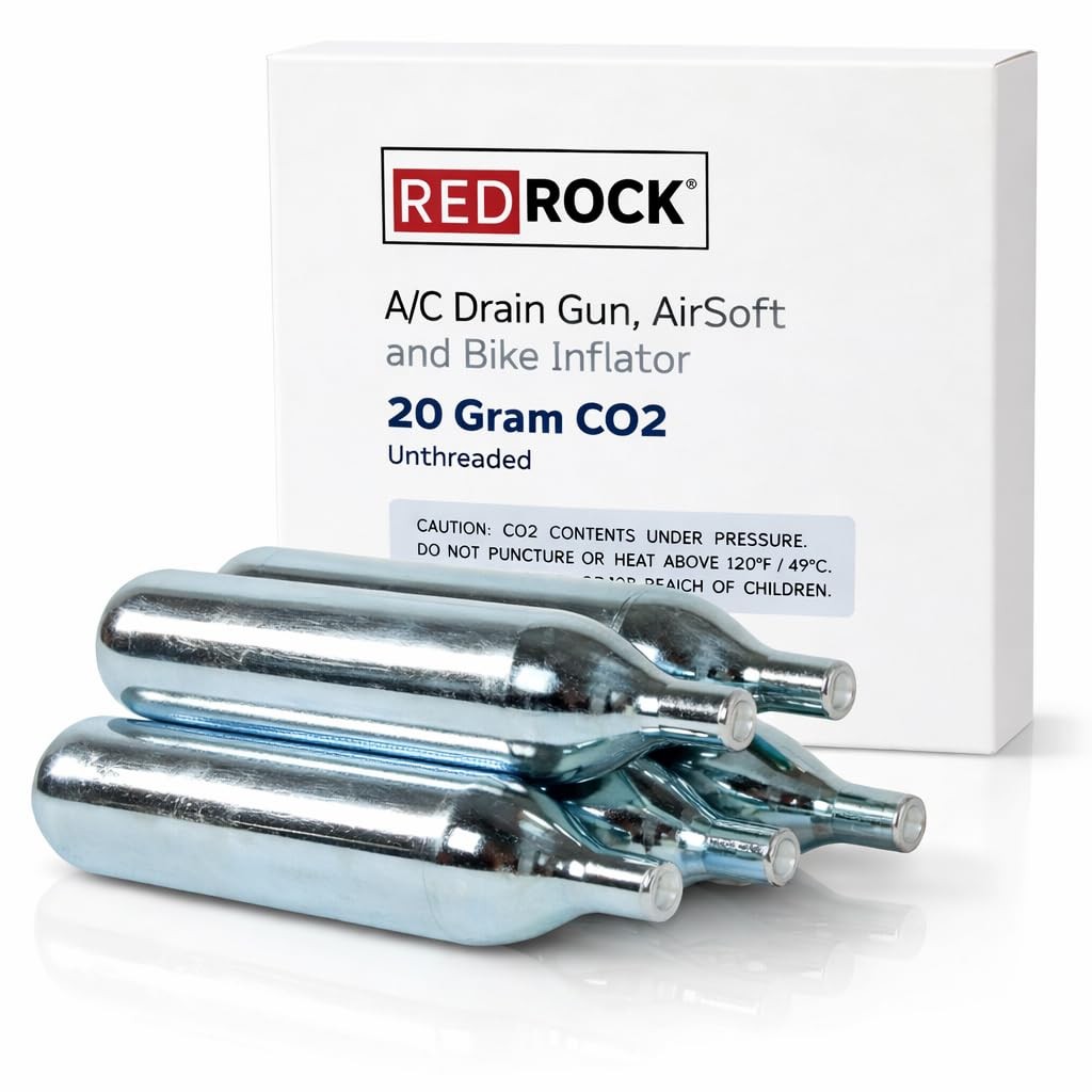 RedRock 20 Gram Unthreaded CO₂ Cartridges, Industrial Grade – For HVAC Silver