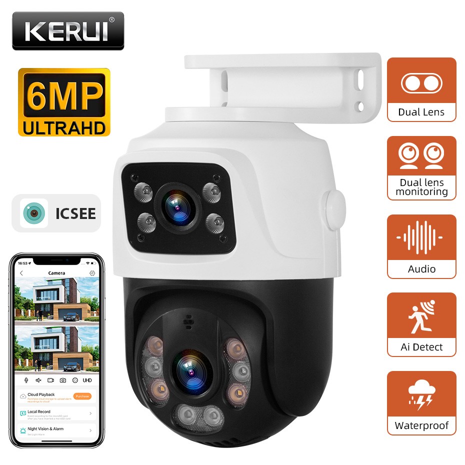 ICSee Dual Lens POE IP Camera Wireless Outdoor CCTV PTZ Home Security IR Cam US