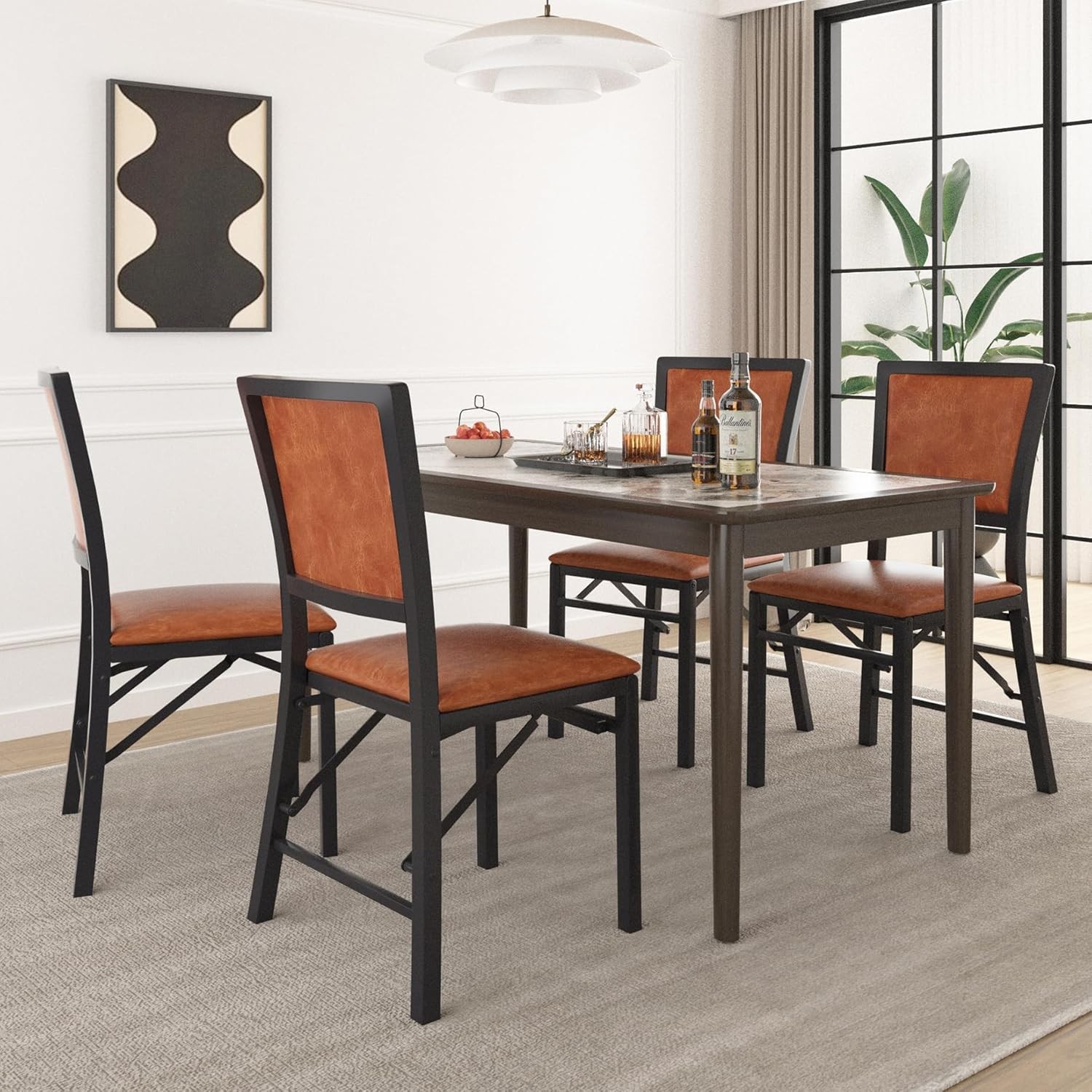 Folding Chairs Set of 4 W/ Cushion Foldable Padded Seats W/ Heavy Duty Metal
