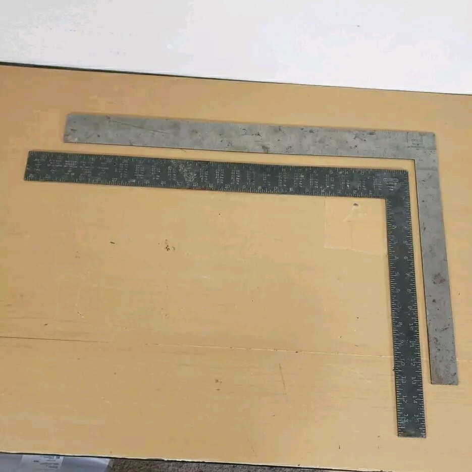 Lot Of 2 Vintage Stanley Carpenters Steel Framing square Tool R900B & 500C USA