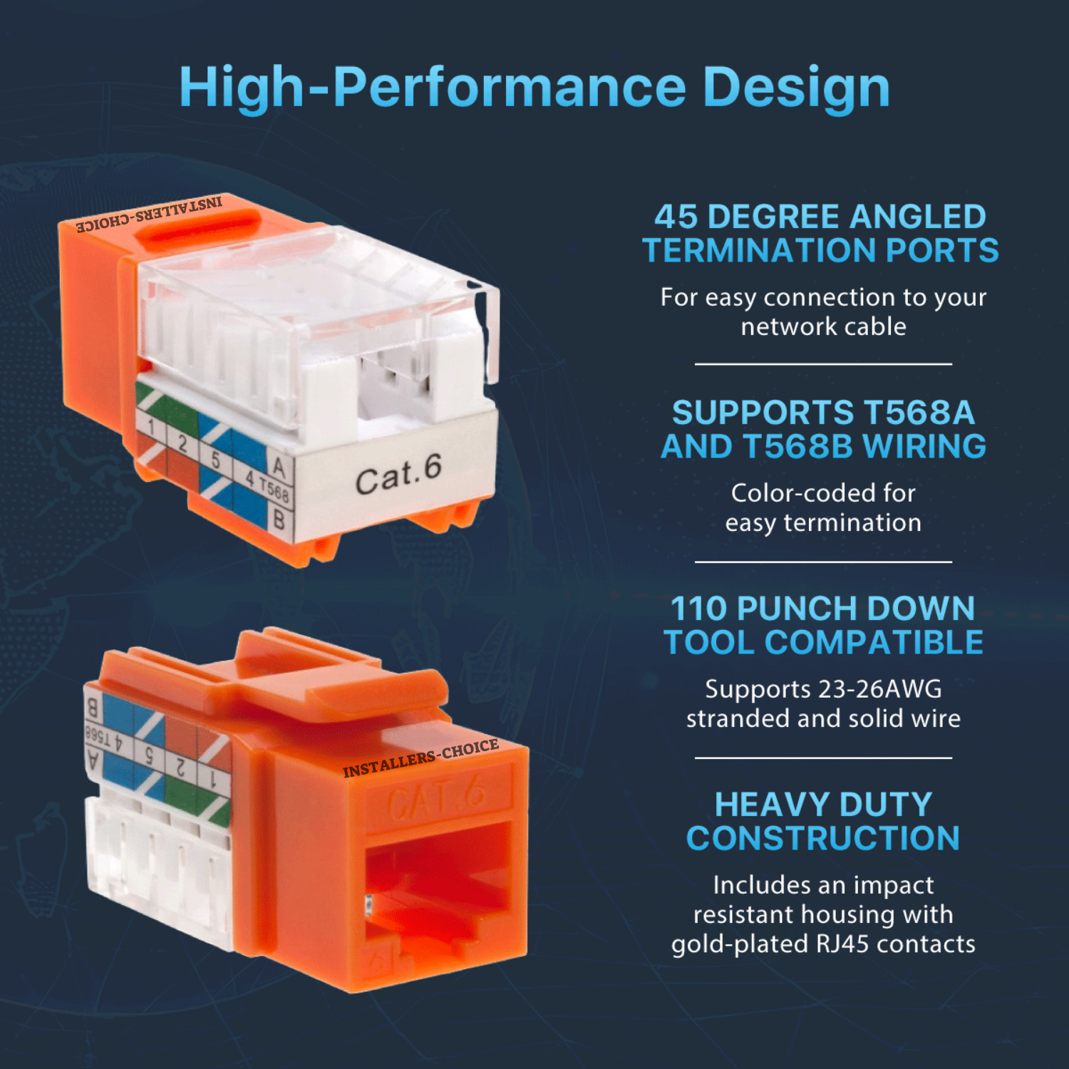30 pcs Cat6 Punchdown Keystone Jack Orange 45 Degree Angle Ethernet Network PACK