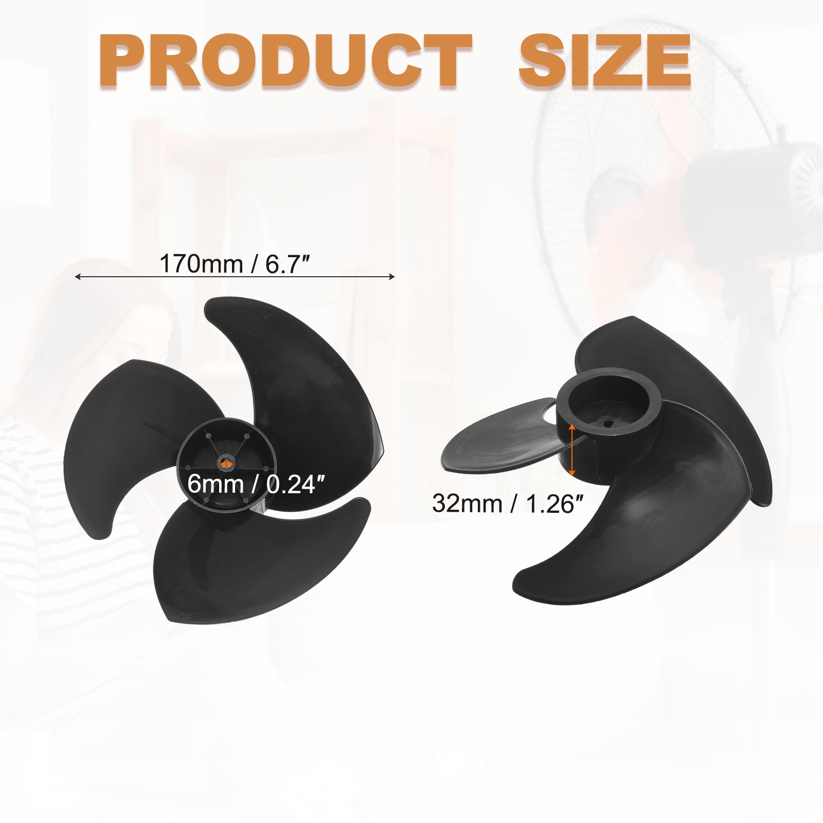 7 Inch Plastic Fan Blade Circulation Fan Blade Replacement, Black