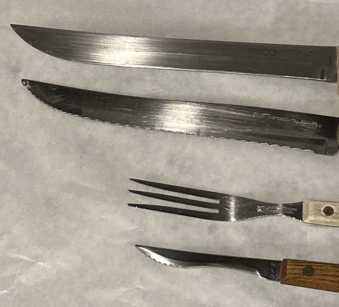 Vintage Ekco Eterna 8” Chef's Knife + 2 Ecko Knives & Fork **Read