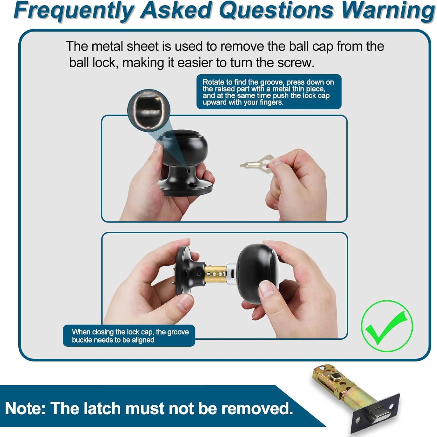 RAZCC 4-Pack Matte Black Passage Door Knobs, Interior Round Handles for Hallway/