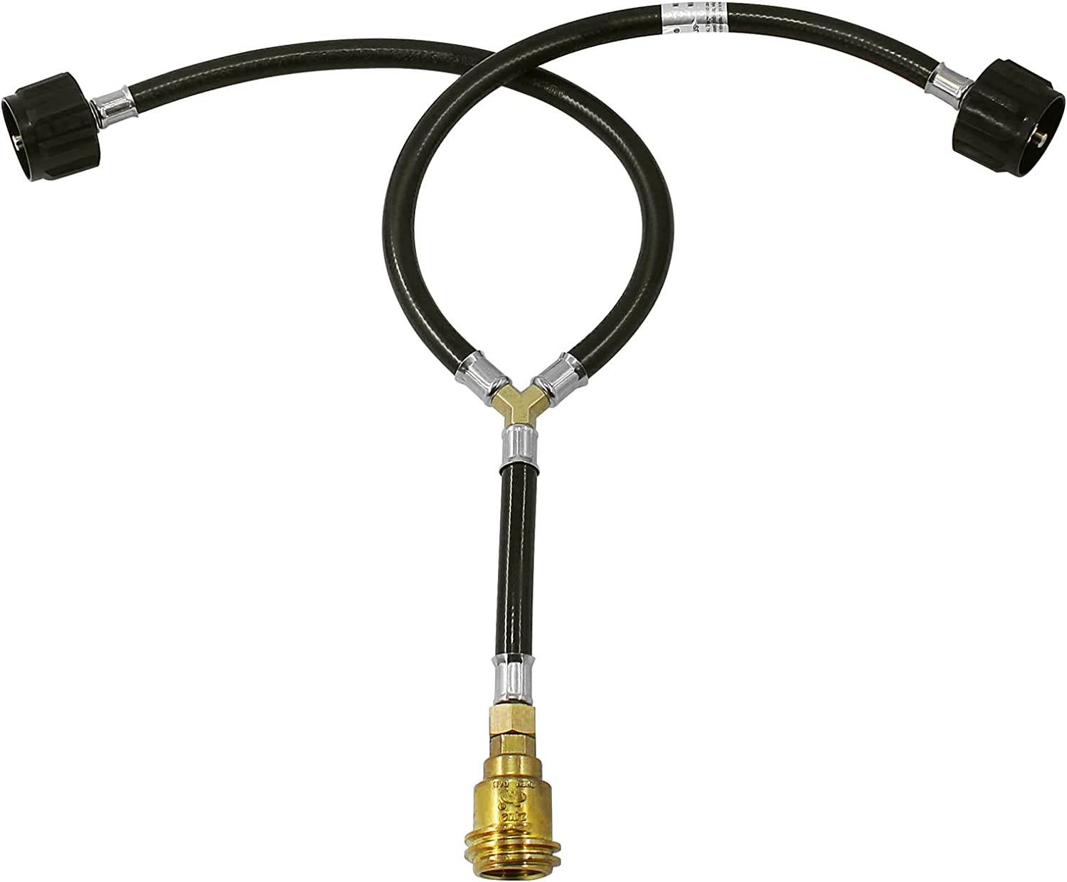 Propane Y Splitter Hose Adapter - Dual Tank Two Way QCC1 Regulator Inlet & POL/Q