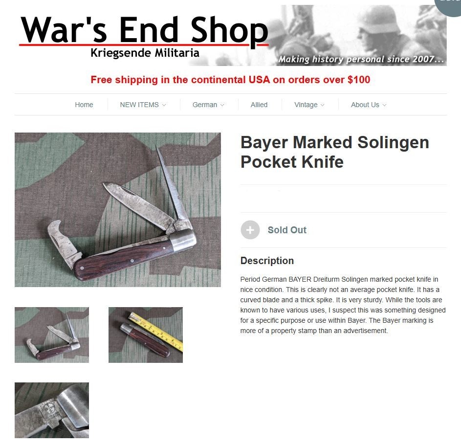 WW2 folding pocket knife "BAYER" "Dreiturm Solingen" of a Wehrmacht soldier
