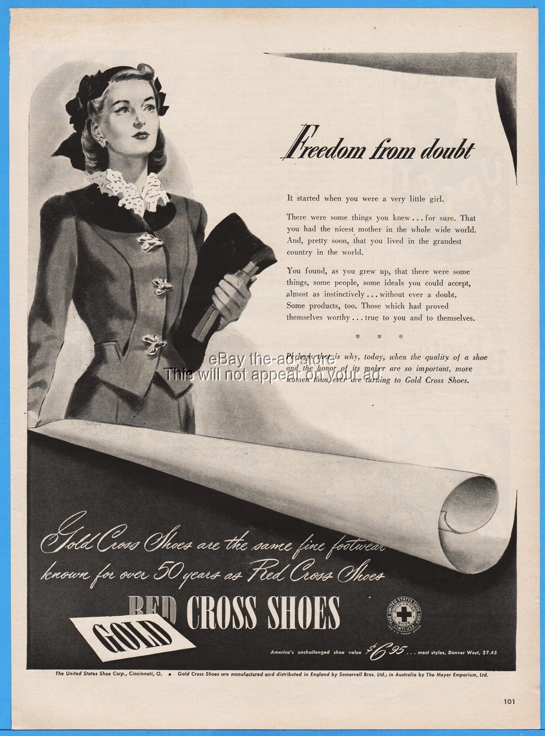 1944 United States Shoe Corp Cincinnati OH Red Cross 1940's Women's Fashion Ad