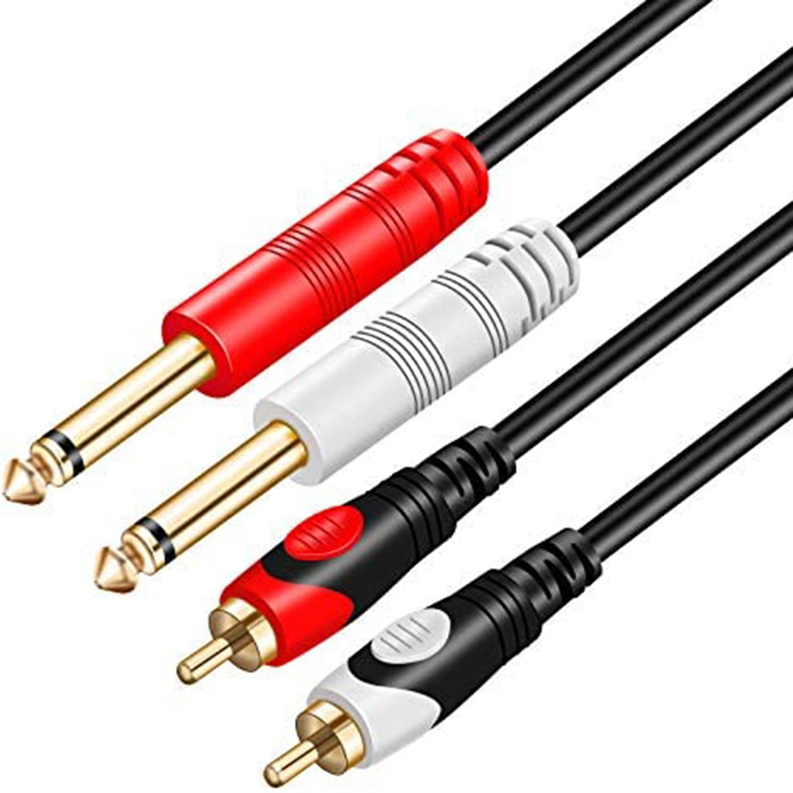Tan QY RCA to 1/4 Cable 10Ft,Dual inch 2 x 6.35mm TS Mono Male 3M/10Ft
