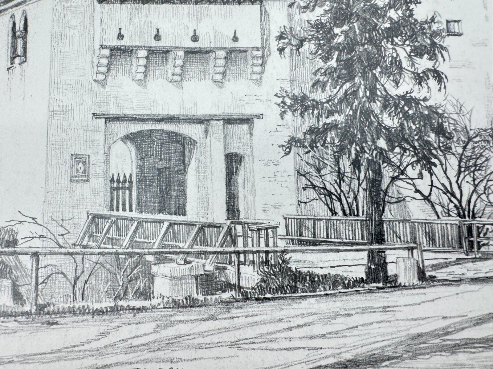 * HEINZ WEHLISCH DRAWING CASTLE GRÜNWALD MUNICH VIEW SIGNED