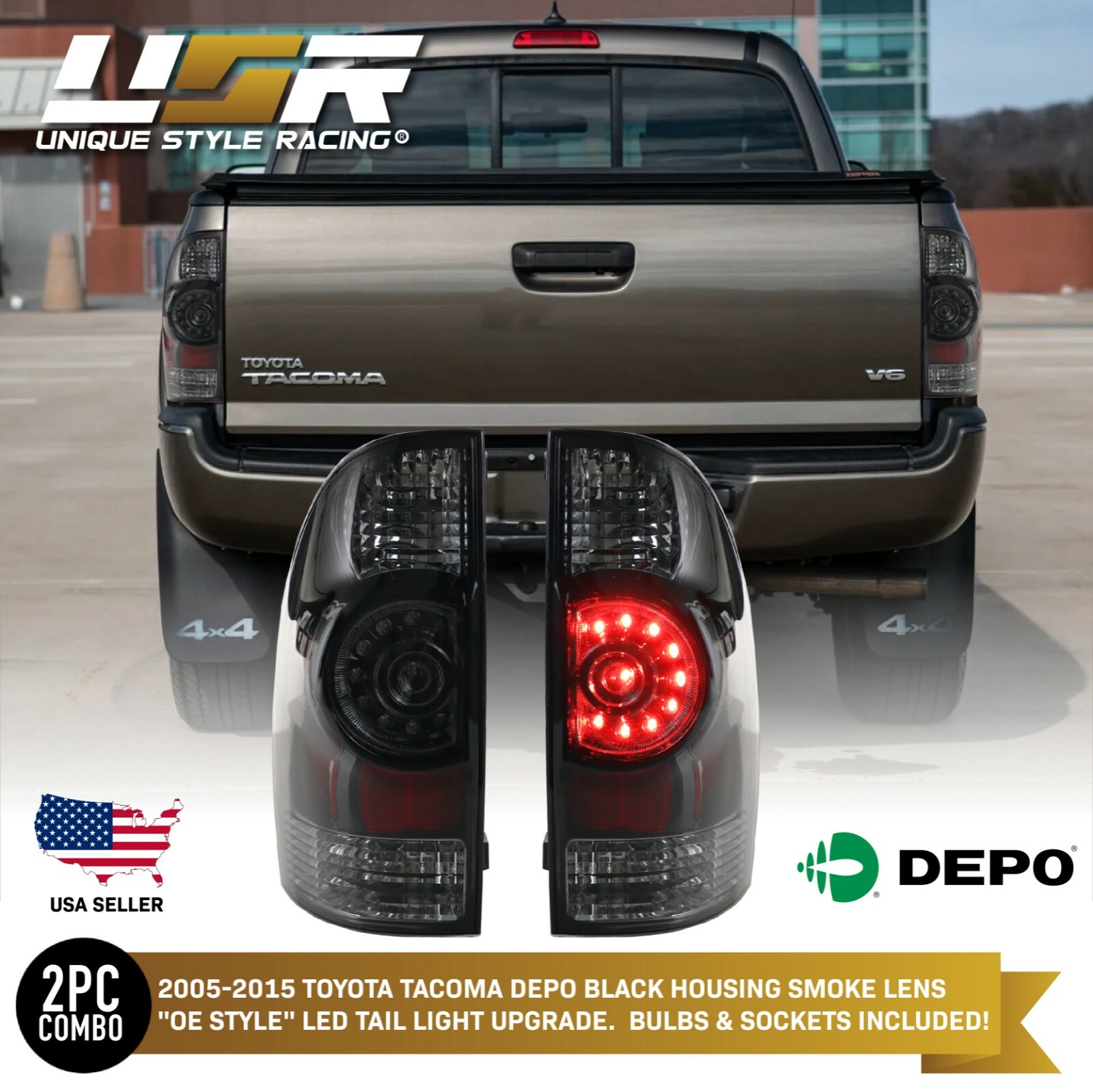 DEPO JDM Facelift Look Black LED Rear Tail Lights For 05-14 Toyota Tacoma Pickup