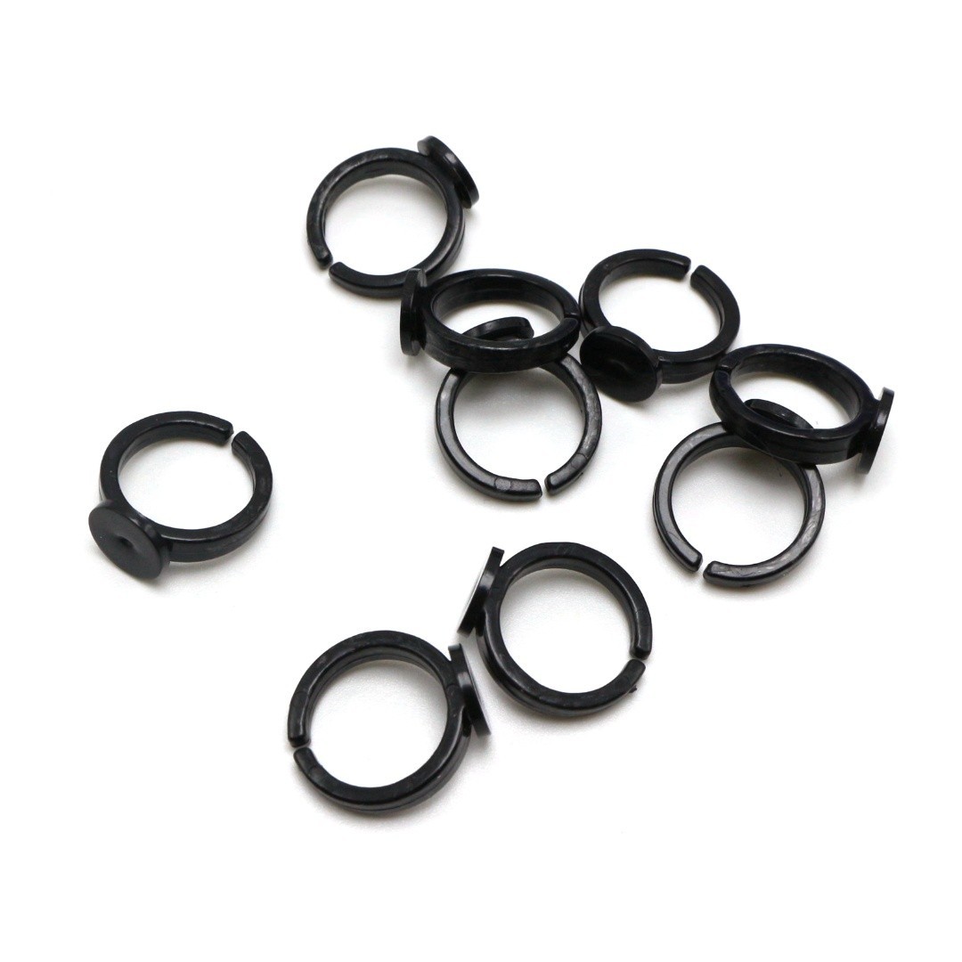 100 Black Plastic Adjustable Kids Ring Blank Findings GLUE ON Base 9mm Pad