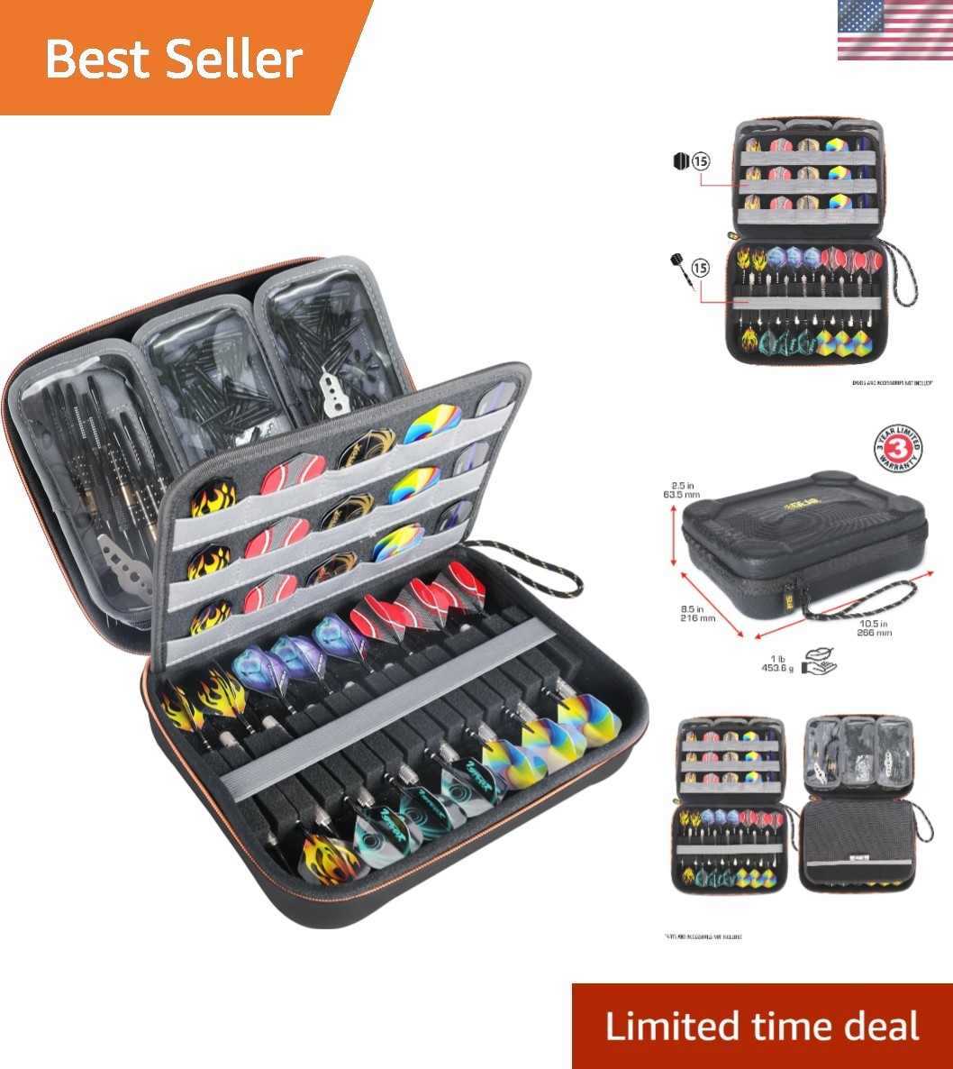 XL Semi Hard Shell Dart Case - Protective Case for 15 Piece Dart Set, Tips, F...