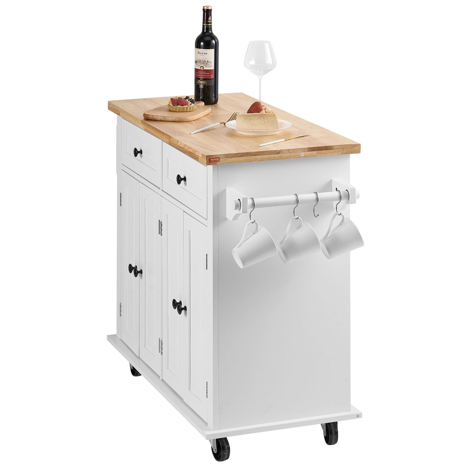 VEVOR Kitchen Island Cart With Solid Wood Top, 35.4 Width Mobile Carts