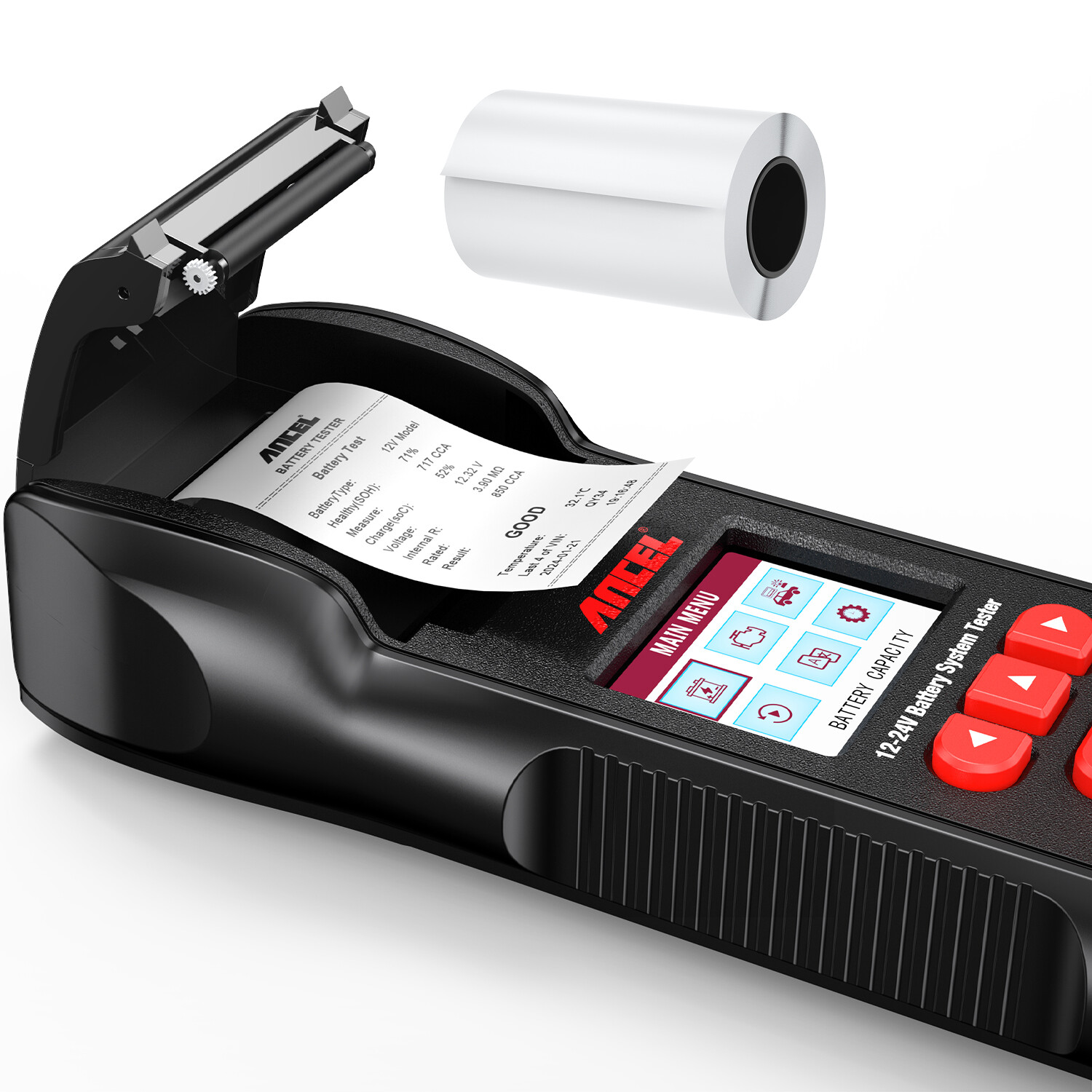 ANCEL BST600 Car Battery Tester with Printer - 12V/24V, 100-2000 CCA, Black
