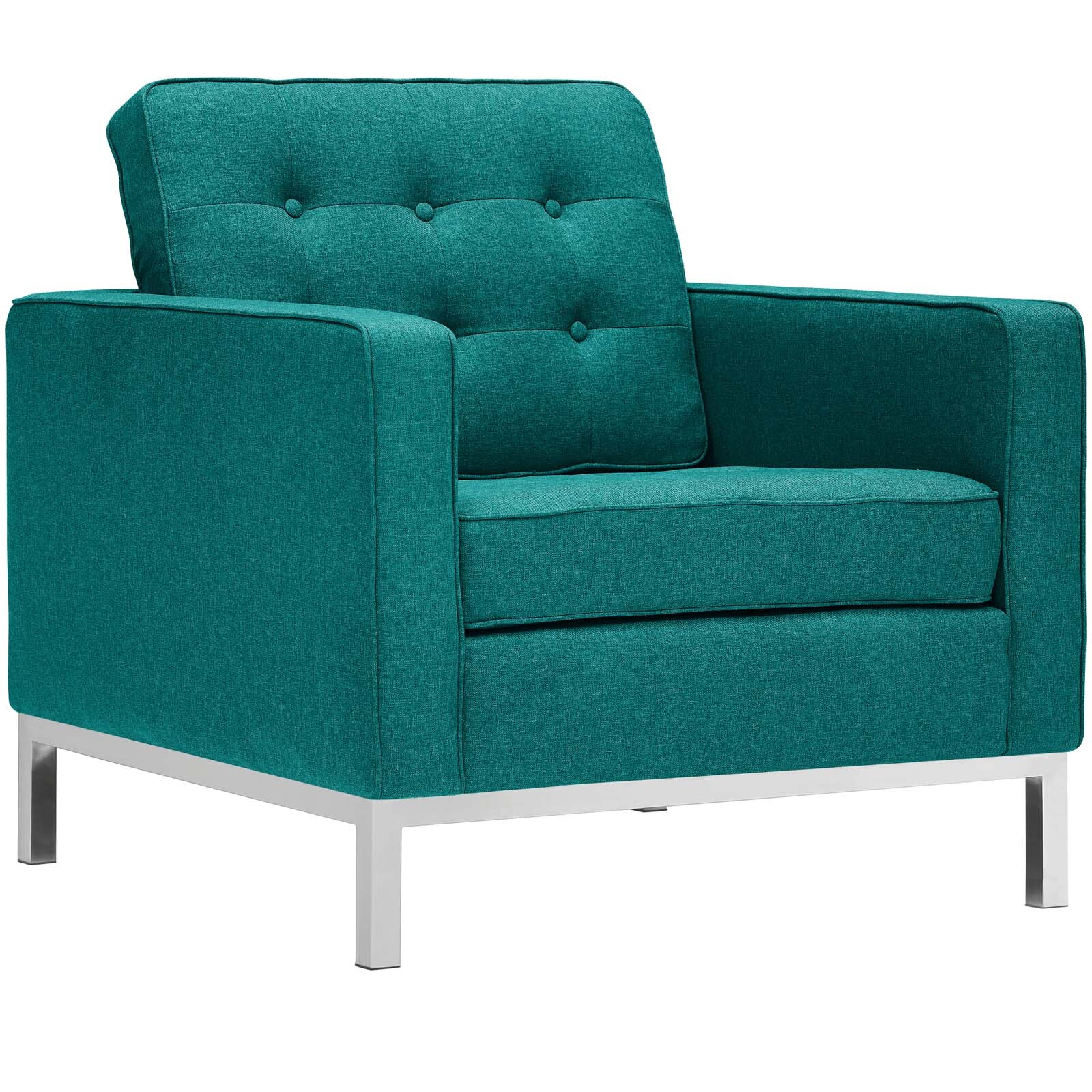 Modway Mid-Century Modern Tufted Fabric Upholstered Armchairs in Teal - Set of 2