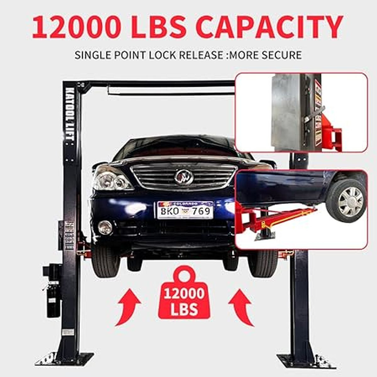 New KATOOL AM120SD 12,000lb 2-Post Clearfloor Lift Single Release