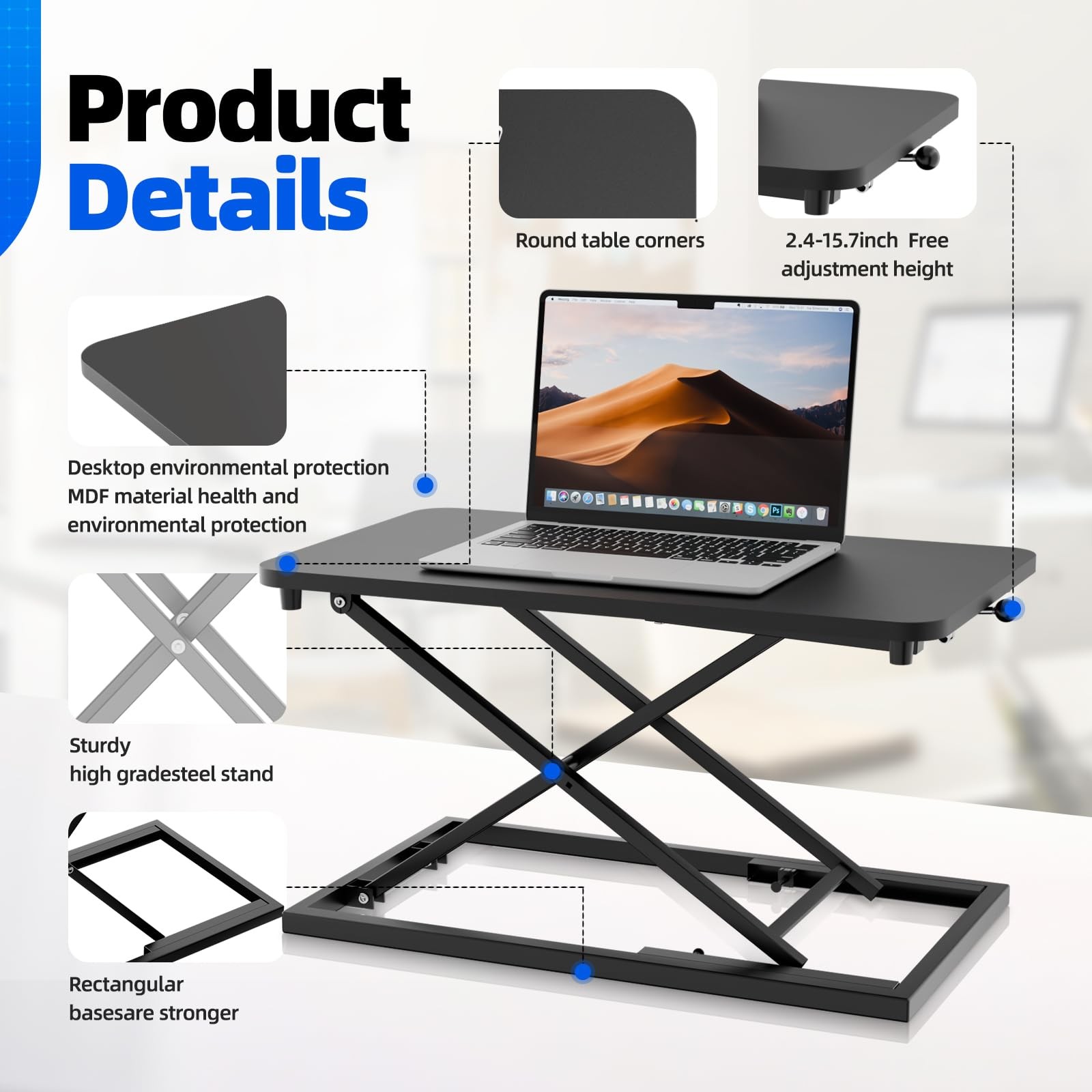 Standing Desk Converter Height Adjustable, Sit to Stand up Desk Riser Computer W