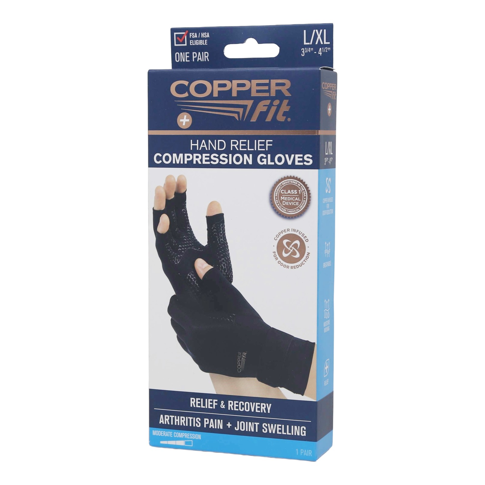 Copper Fit Hand Relief Black Gloves 1 Pair, Large/X-Large, BRAND NEW!!