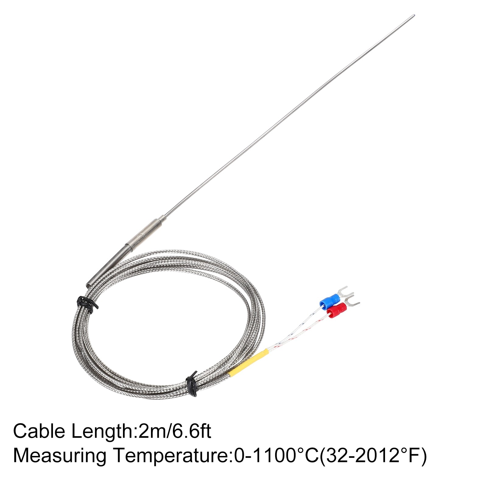 K Type Thermocouple Temperature Sensor Probe 2x250mm 6.6ft Wire 0-1100°C