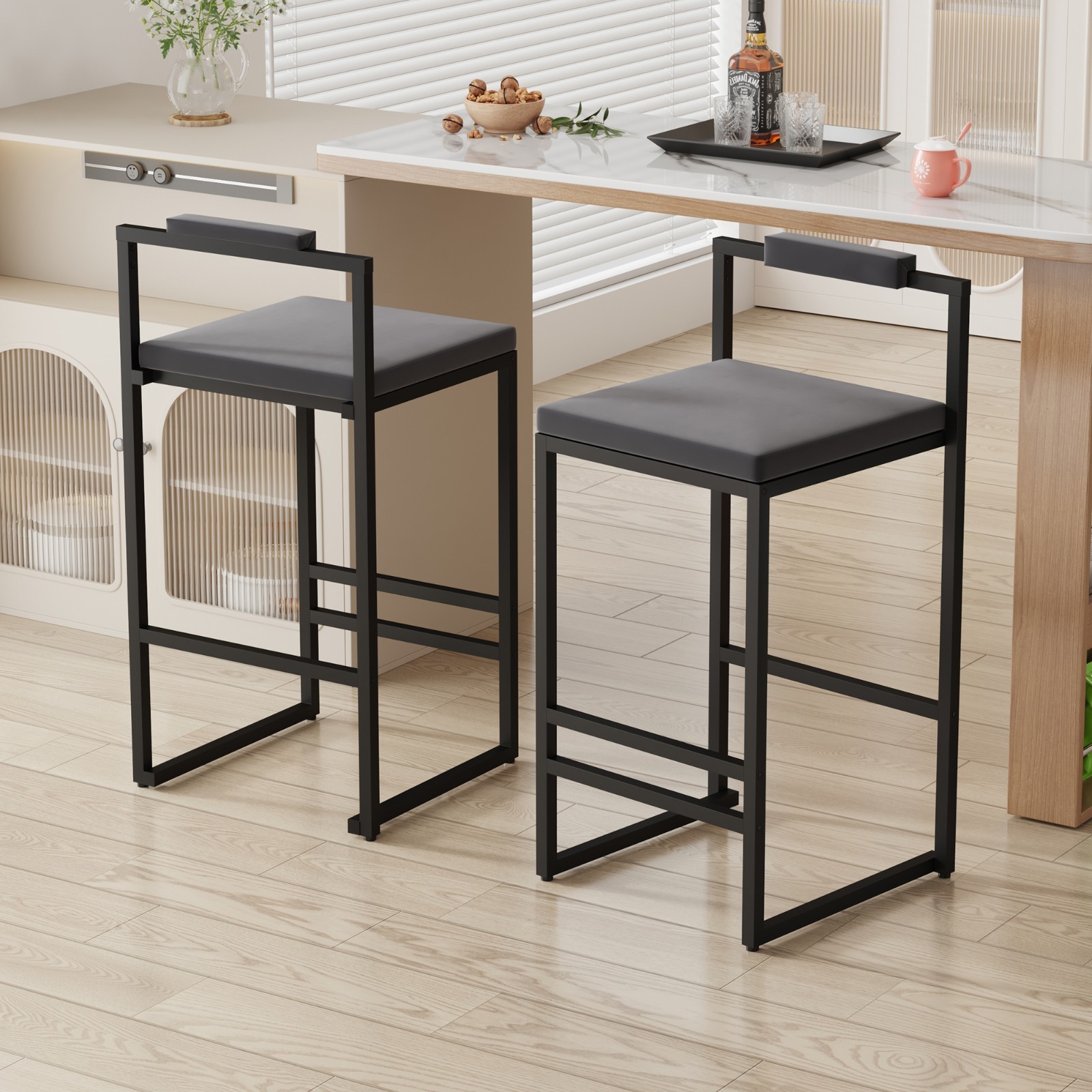 Velvet Bar Stools Set of 2 Modern Counter Height Kitchen Stools