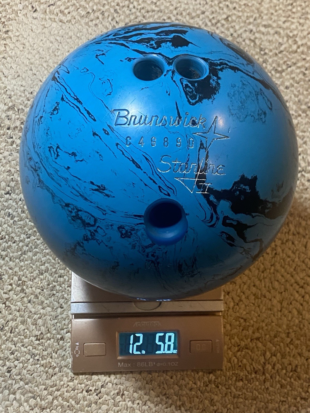Brunswick Starfire Blue And Black Marble Swirl 12 lbs  5.8 ozs Bowling Ball