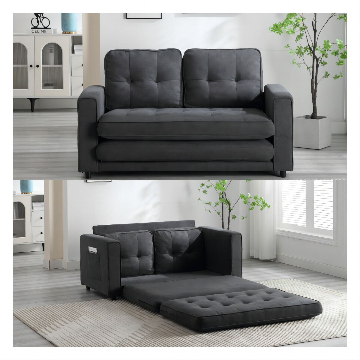 3 Fold Sofa,Convertible Futon Couch sleeper sofabed,Space saving loveseat,Pull O