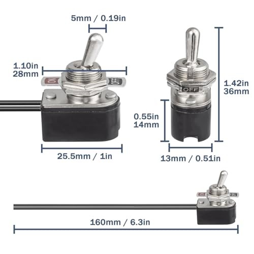 Toggle Switch ON Off 2Pin Toggles Switches SPST 6A Toggle Switch with Leads