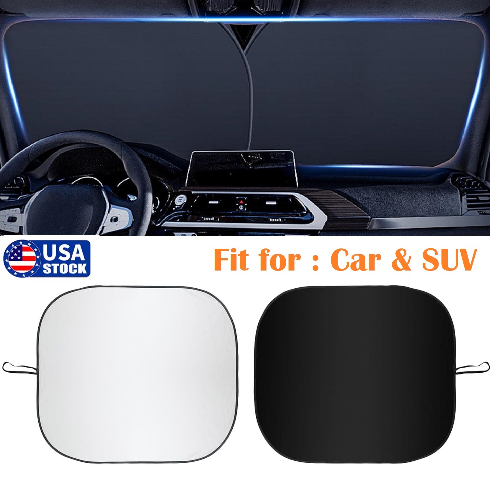 2Pcs Car Foldable Windshield Sun Shade SUV Front Window Interior Sun Protection