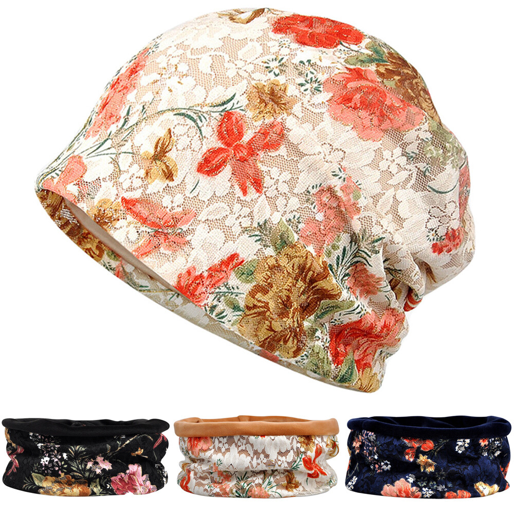 Women Ladies Casual Stretch Lace Floral Elastic Beanie Cap Flower Stretch Hat