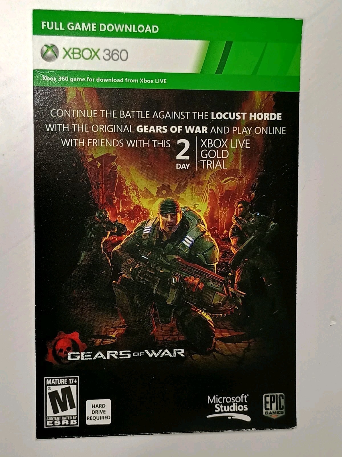Gears of War 1 - Full Game, Digital Insert Only - Xbox 360