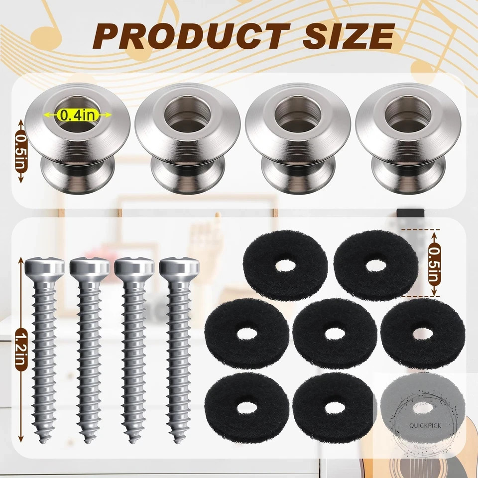 4 Set Guitar Strap Button Compatible with Dunlop Straplok Dual Design Strap Lock