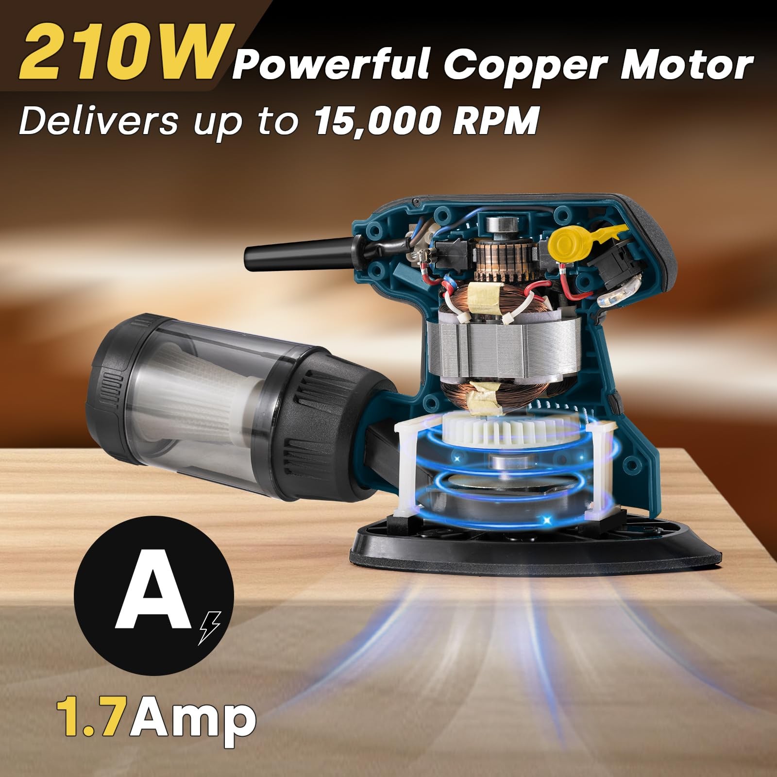 Detail Sander, 1.7A 210W Compact Electric Sander 15,000 RPM with 16Pcs Sandpa...