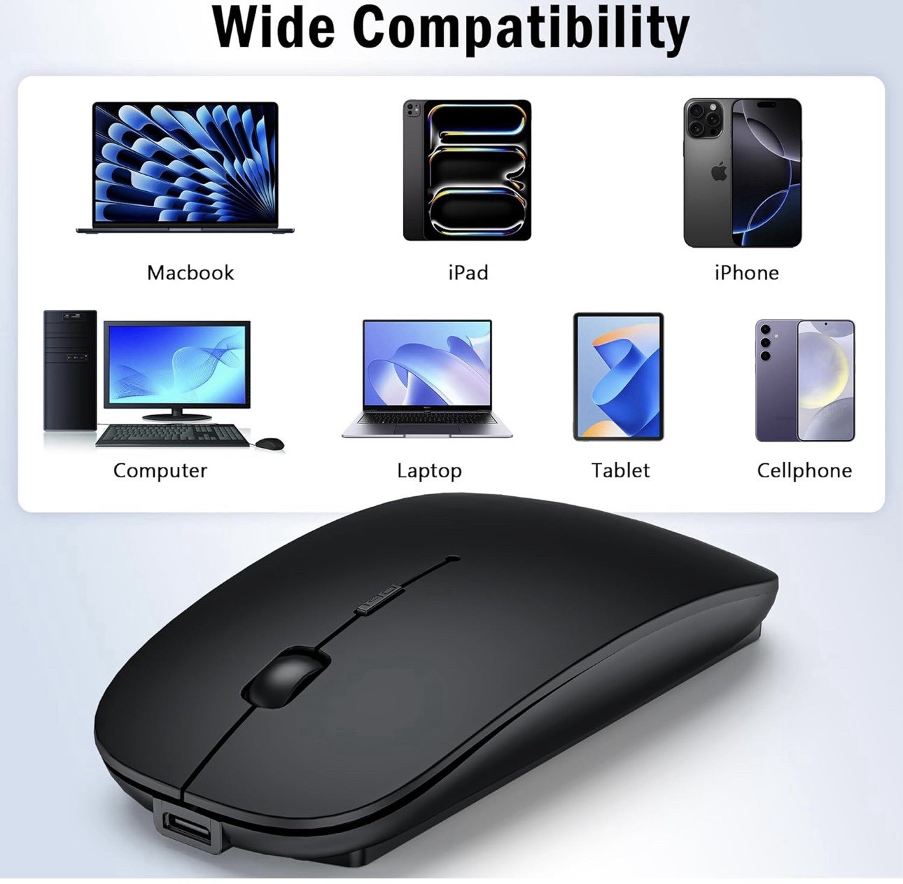 Bluetooth Wireless Mouse Tri Mode Rechargeable Silent USB C for Laptop