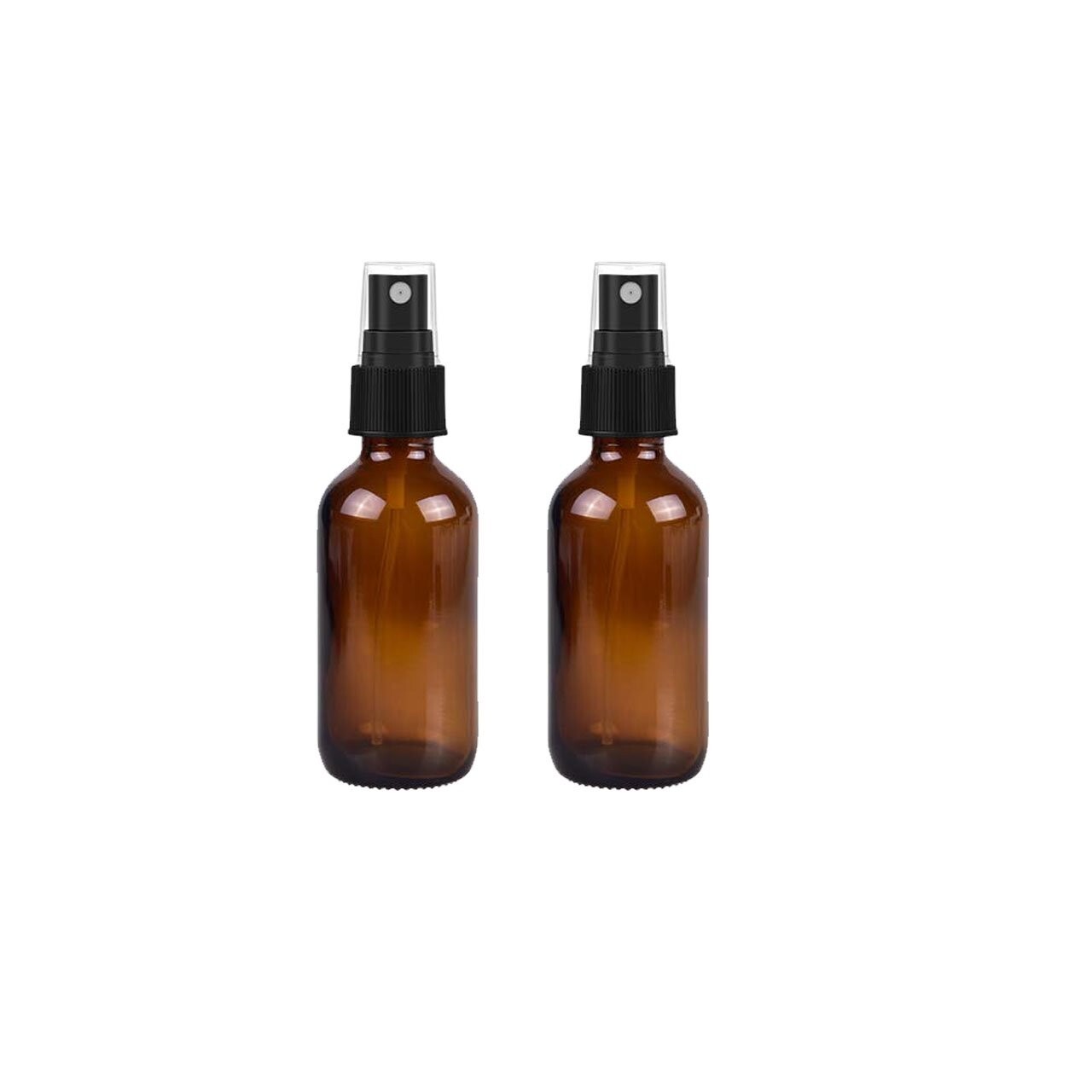 2 Amber 4oz Boston Round Glass Bottle Black Spray Fine Ribbed Mist Sprayer120ml