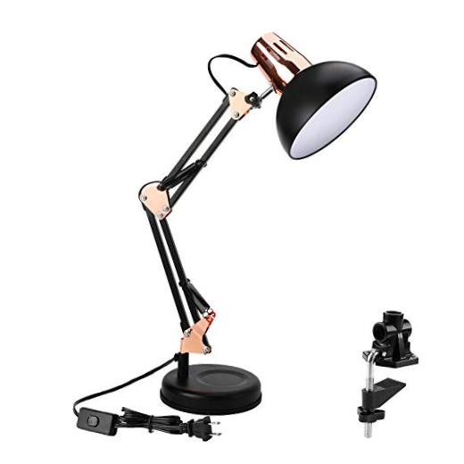 PowerKing Metal Swing Arm Desk Lamps, Adjustable and Flexible, Black Rose Gold