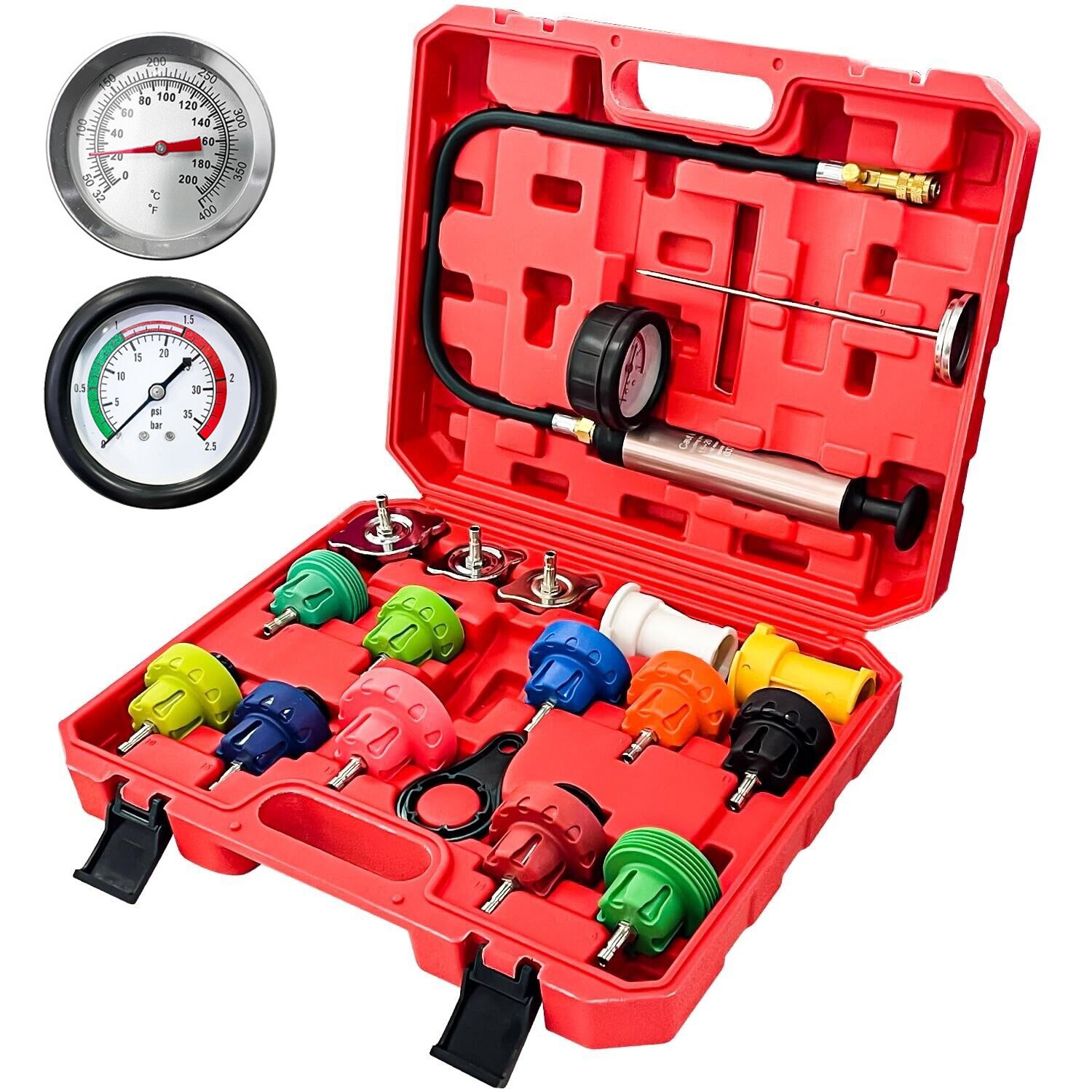 18Pcs Radiator Pump Pressure Leak Tester Detector Coolant System Test Tool Kit