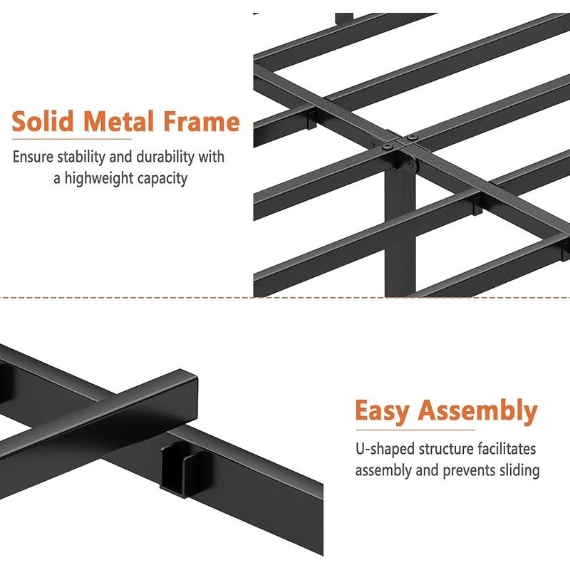 Twin Bed Frame Alloy Steel Platform No Box Spring Easy Assembly Safe Design New