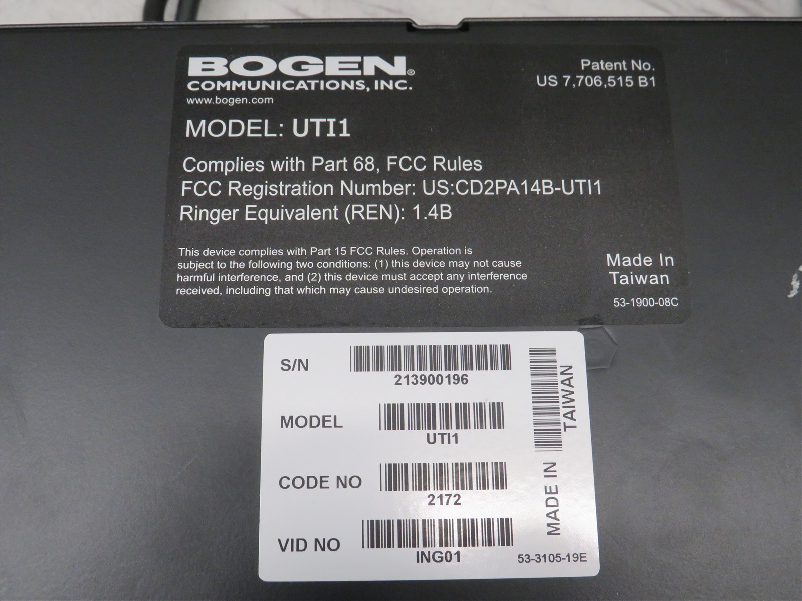 Bogen Communications UTI1 Single Zone Universal Telephone Paging Interface