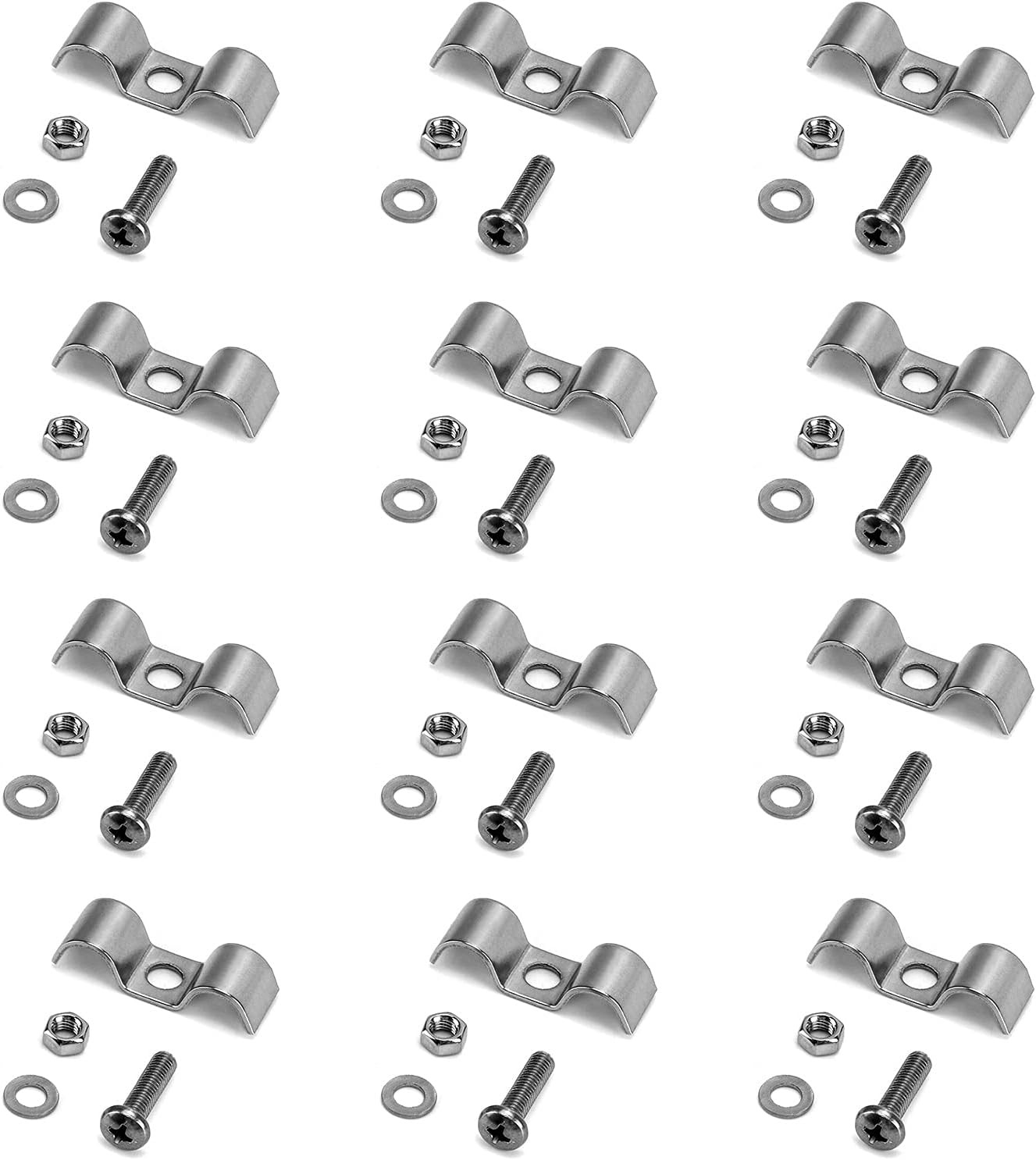 Stainless Steel Double Line Clamp, 12 Pack 3/8" Fuel Lines Clips with Mounting S
