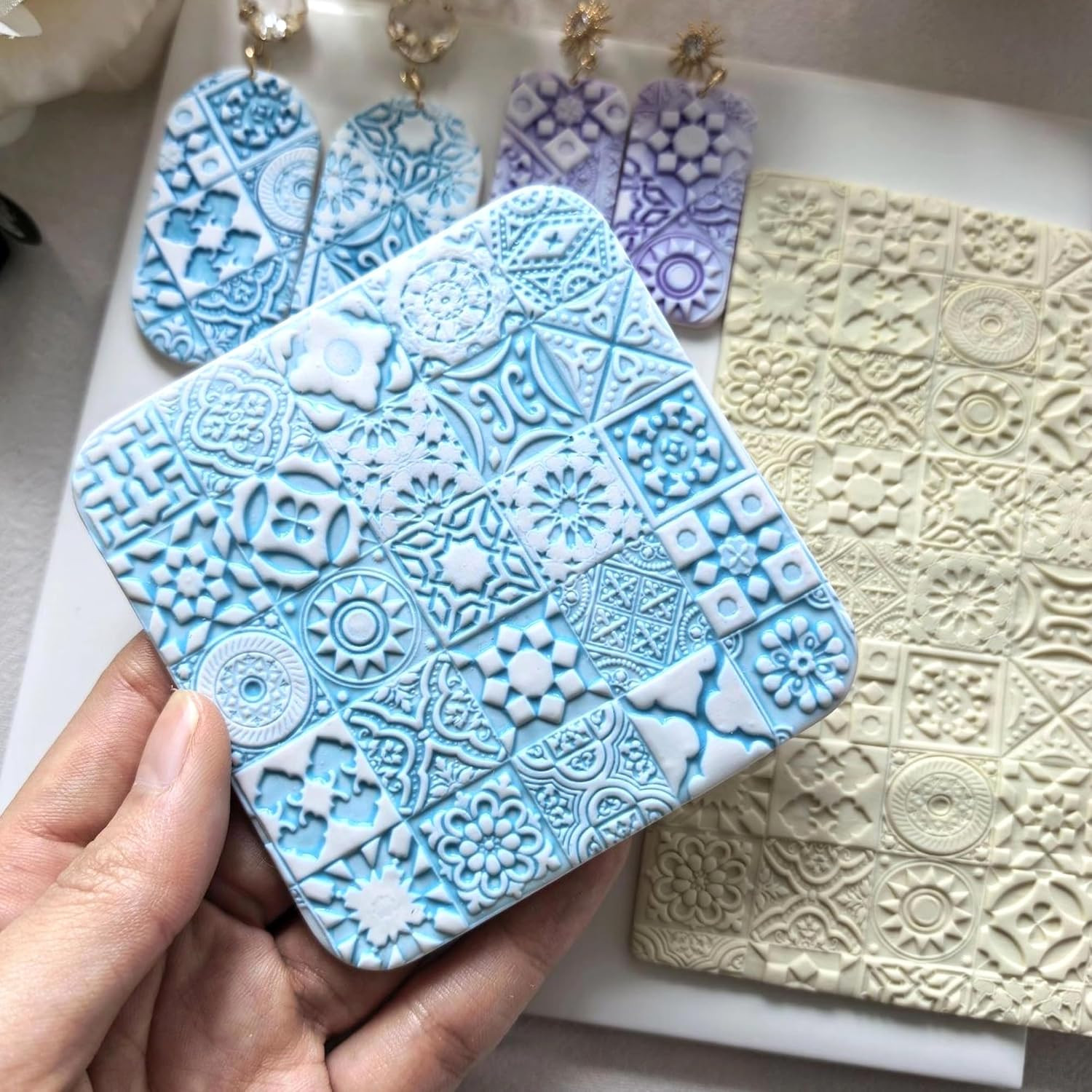 Polymer Clay Texture Roller Work with Polymer Clay Cutters for DIY Earrings