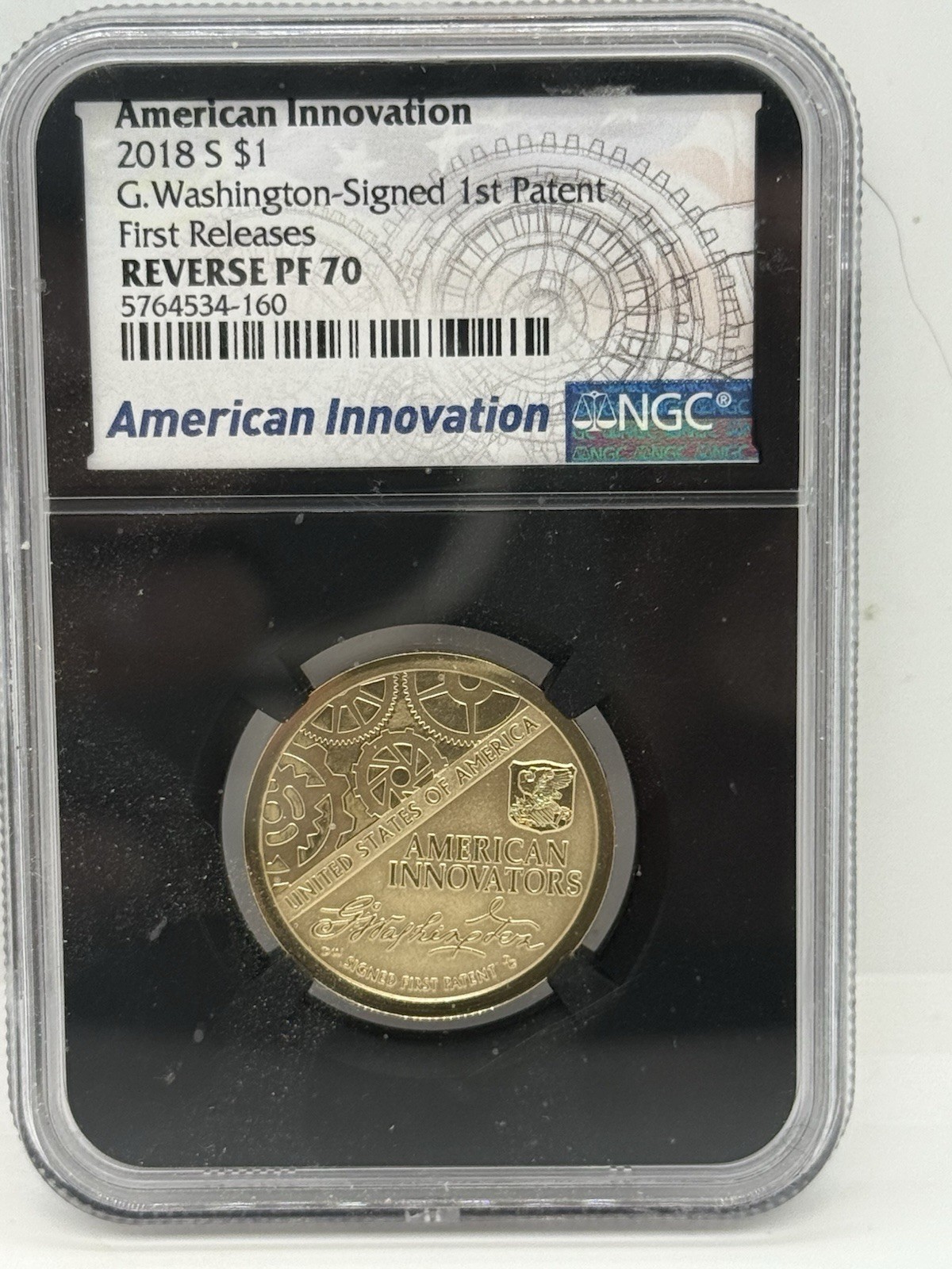 2018 S American Innovation Dollar Washington / Patent Reverse Proof PF70 NGC