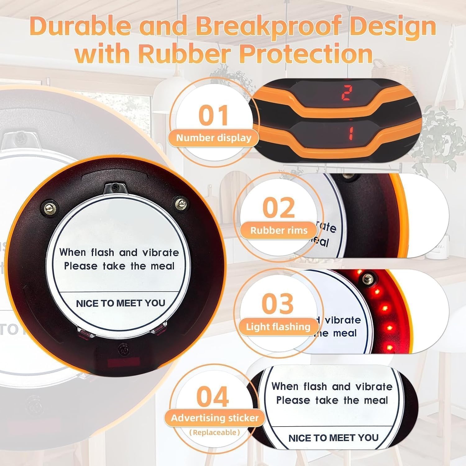 Durable Rechargeable Restaurant Paging System with 16 Buzzers and Charging Bases
