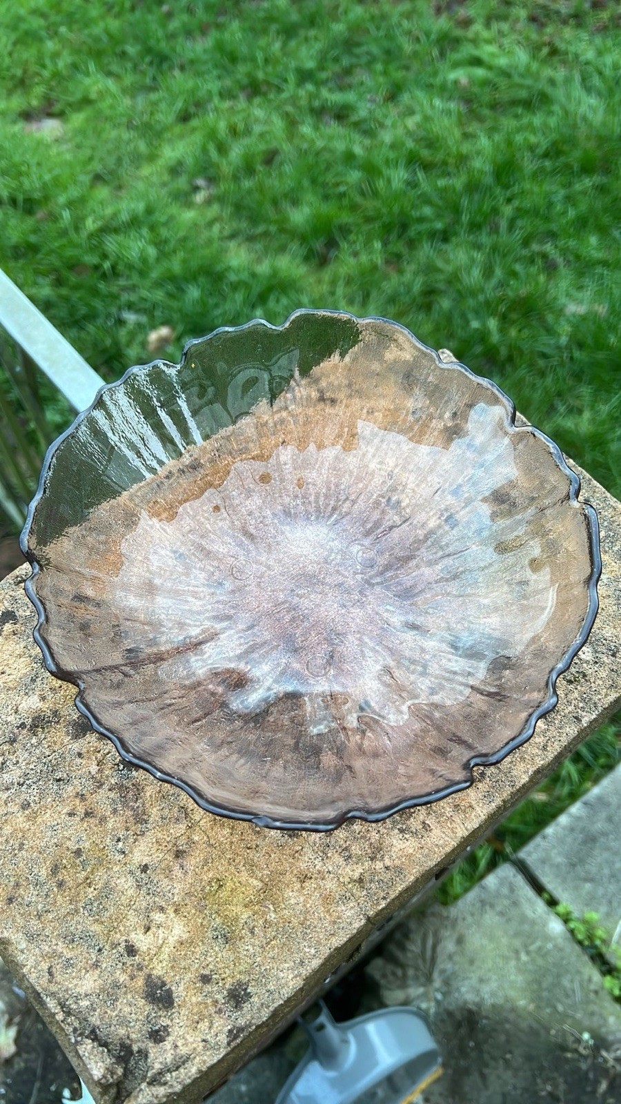 Murano Style Bronze Flower Decorative Dish Glass Bowl Vintage Retro
