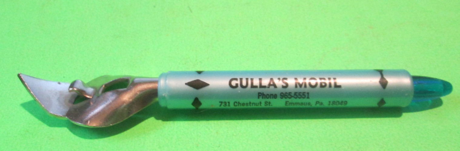 VTG GULLA'S MOBIL GAS & OIL  BOTTLE CAN SODA BEER OPENER EMMAUA PA