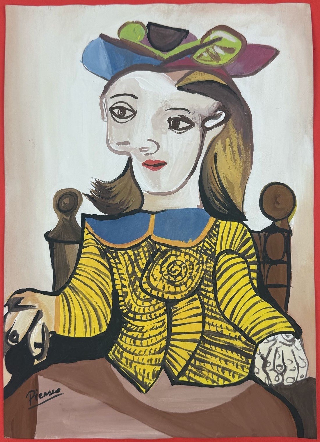 Pablo Picasso (Handmade) Mixed Media on Paper Painting signed and stamped