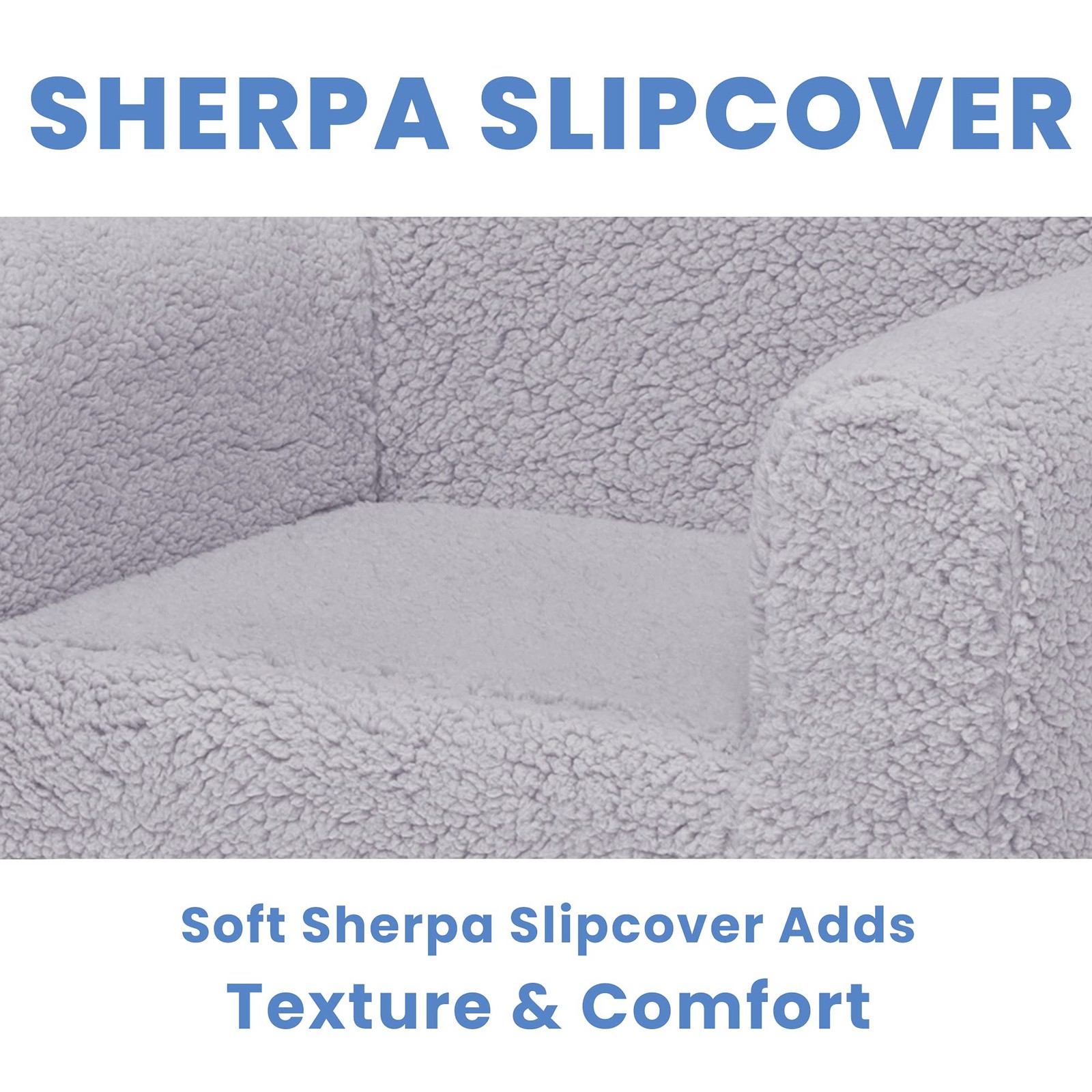 Delta Children Cozee Sherpa Chair, Reading, Arm Rest|Cushion Availability, Grey