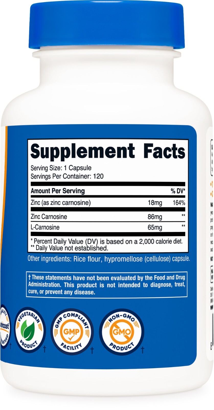 Nutricost Zinc Carnosine 86mg, 120 Capsules - Non-GMO, Gluten Free Supplement